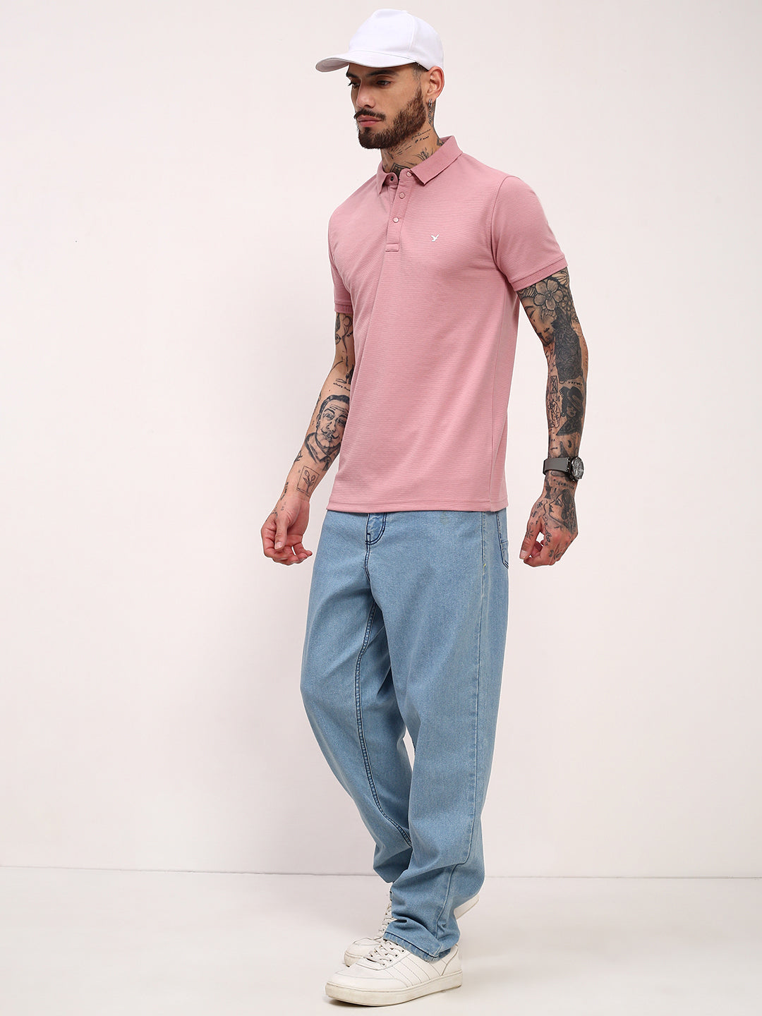 Men Pink Solid T Shirt