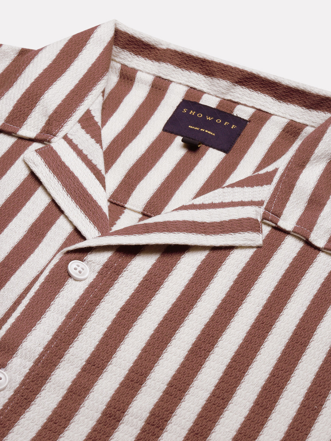 Men Purple Cuban Collar Striped Shirt