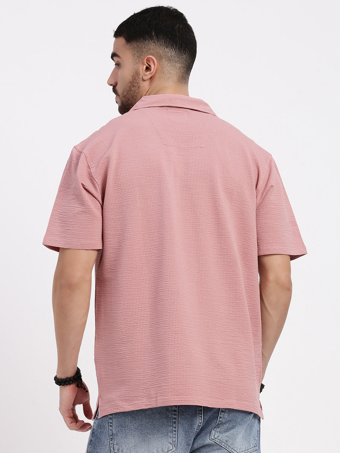 Men Pink Cuban Collar Solid Shirt