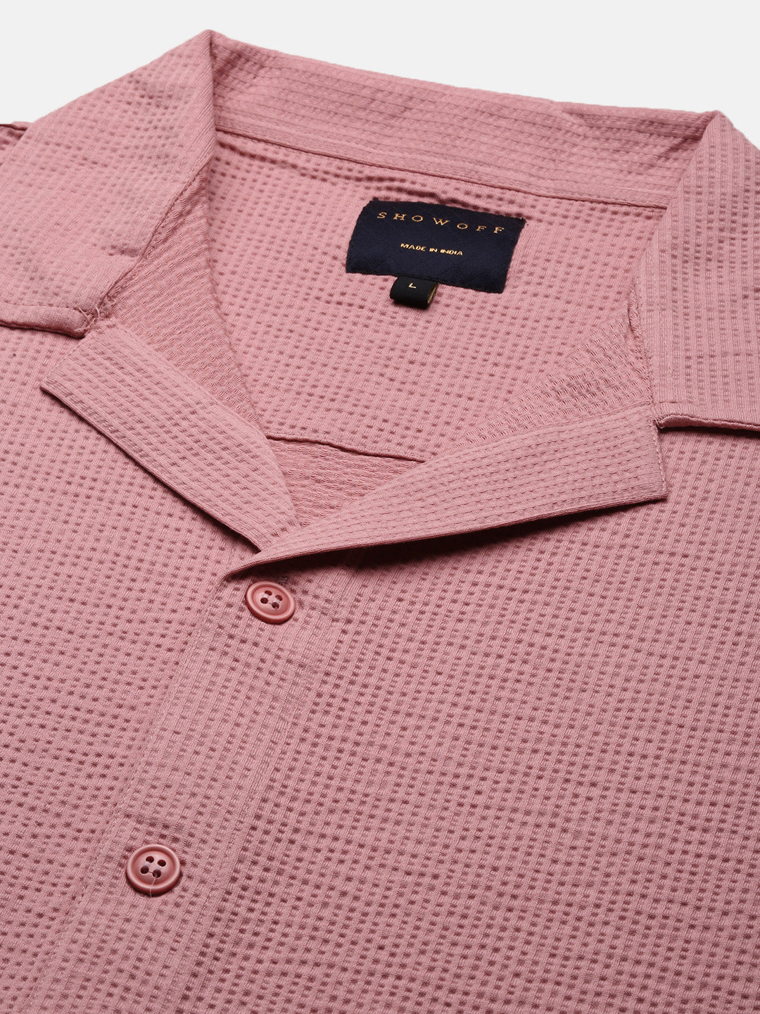 Men Pink Cuban Collar Solid Shirt