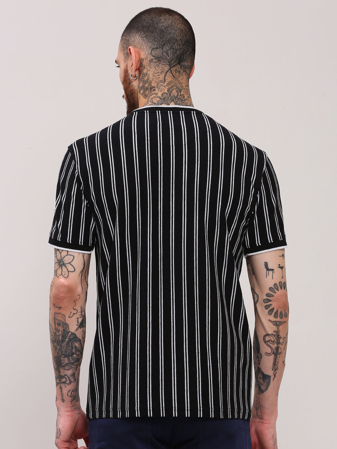 Men Black Striped T Shirt