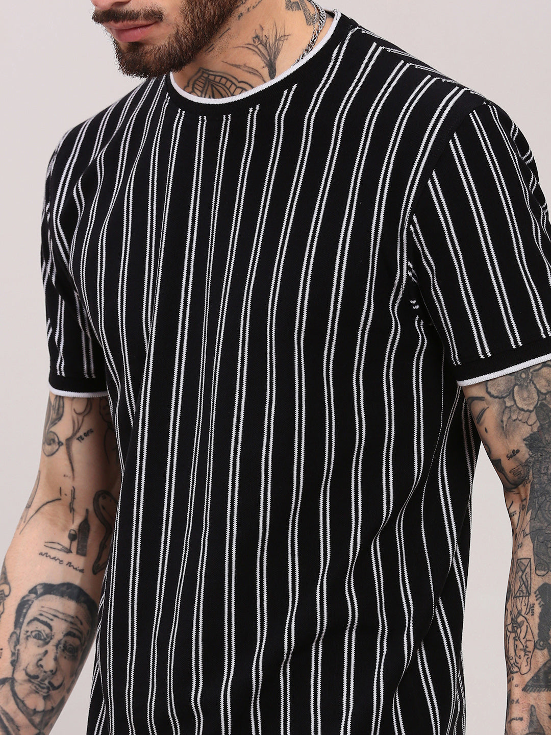 Men Black Striped T Shirt