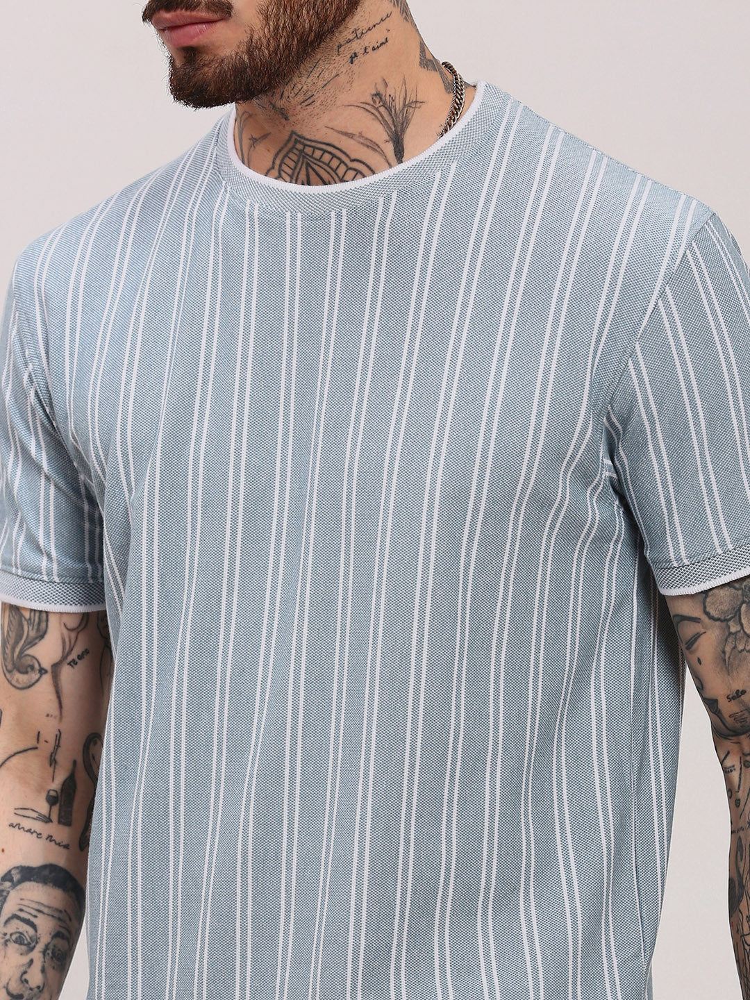 Men Blue Striped T Shirt