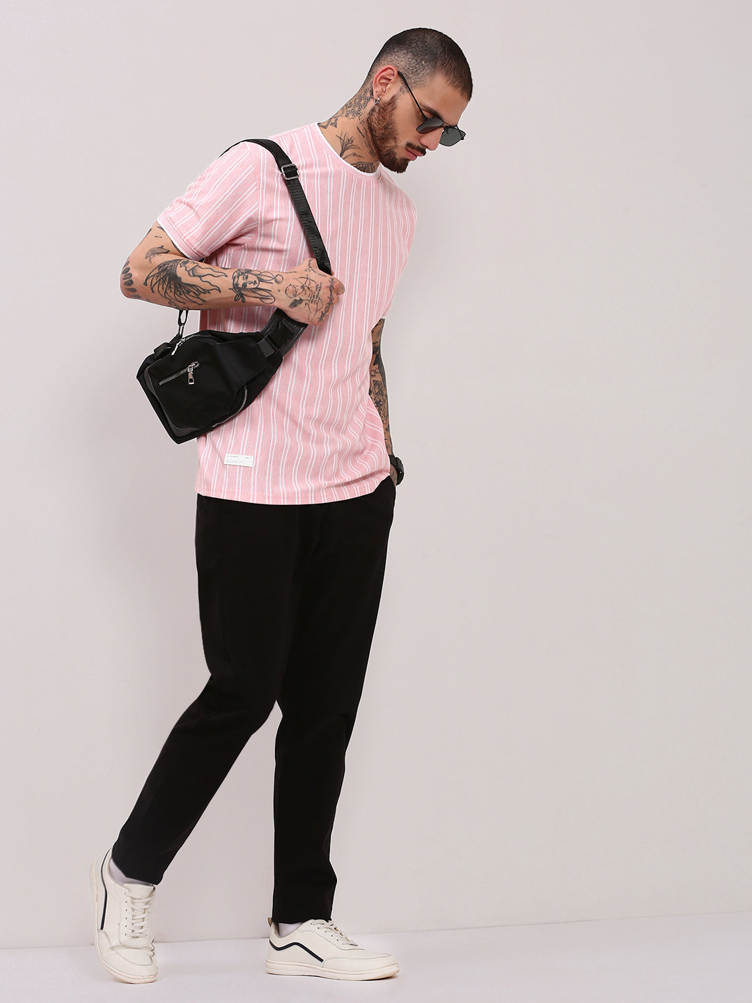 Men Pink Striped T Shirt