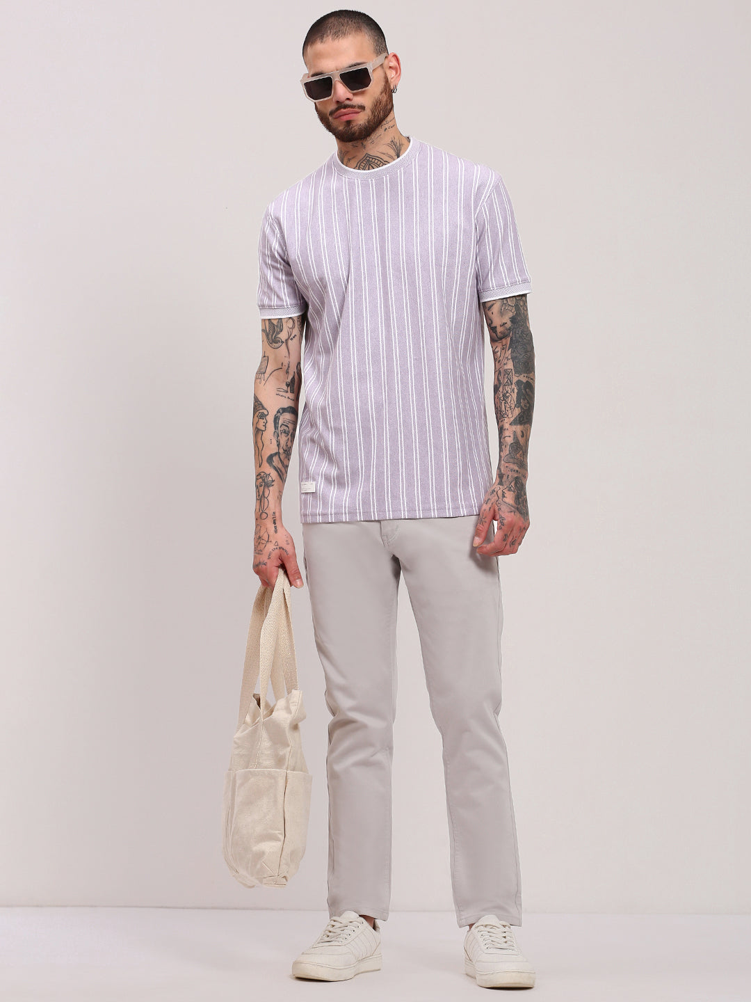 Men Purple Striped T Shirt