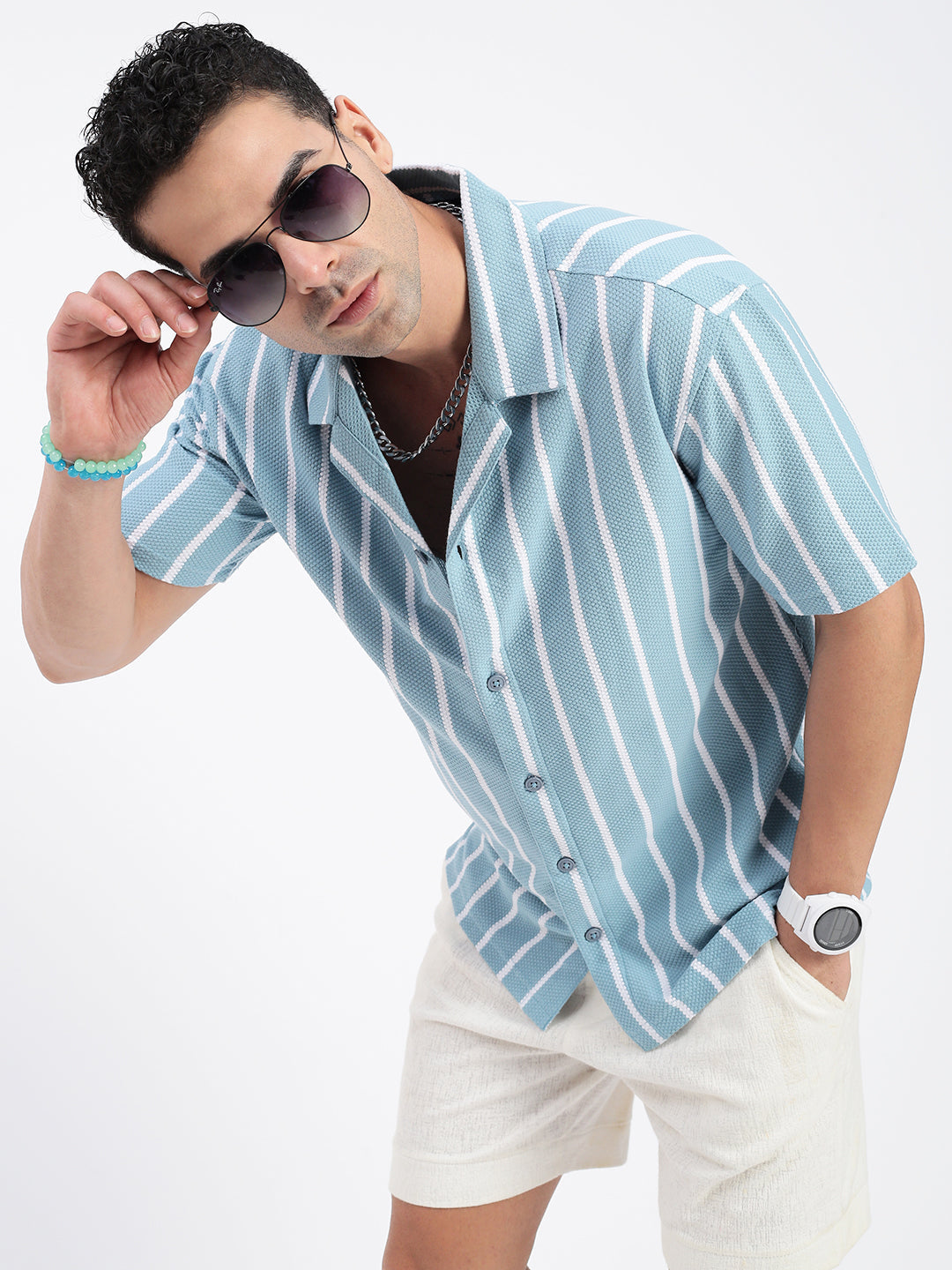 Men Striped Blue Relaxed Fit Shirt