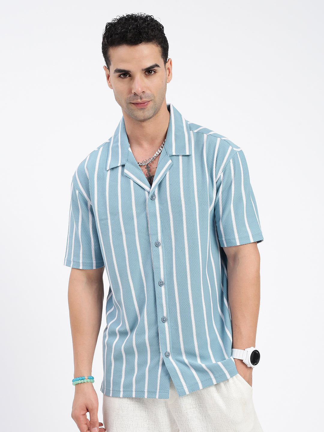 Men Striped Blue Relaxed Fit Shirt