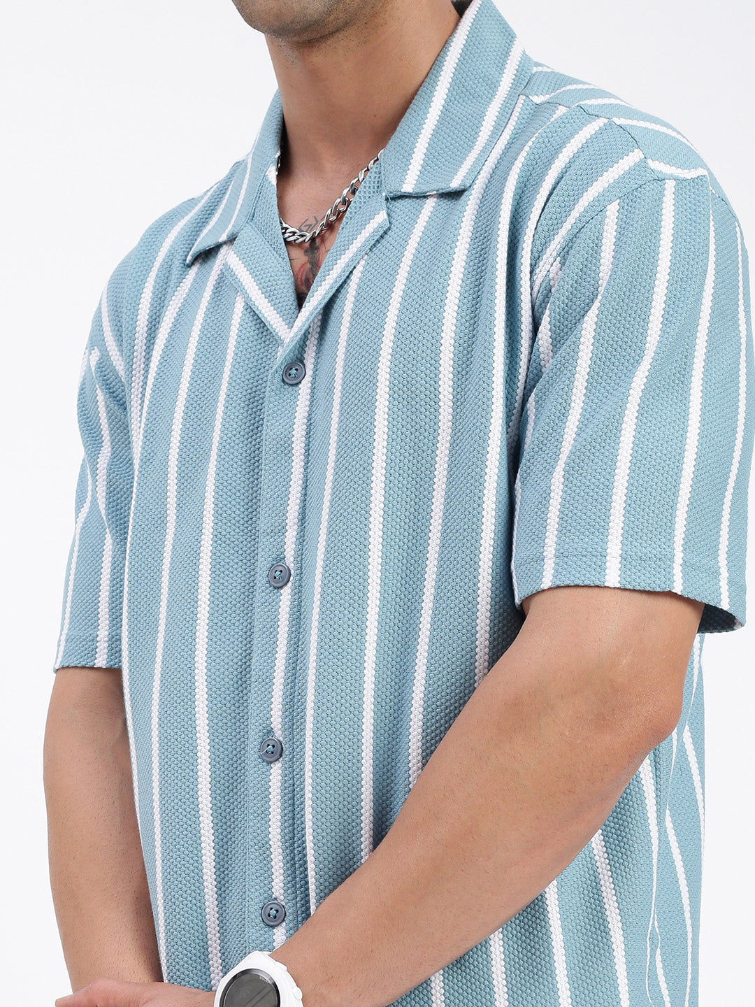 Men Striped Blue Relaxed Fit Shirt