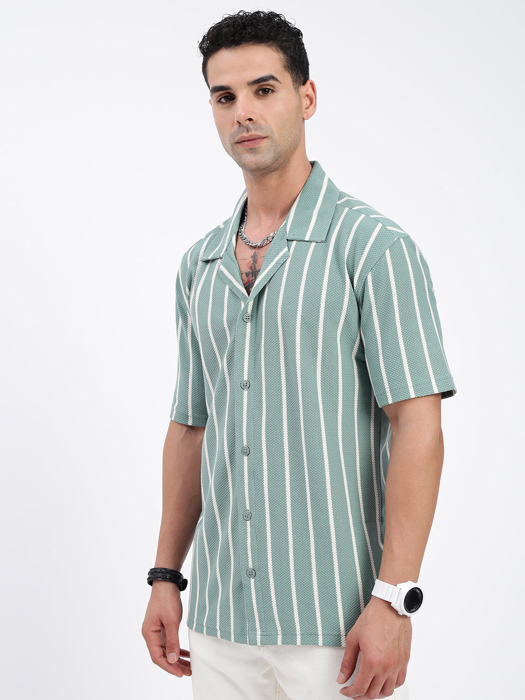 Men Striped Green Relaxed Fit Shirt