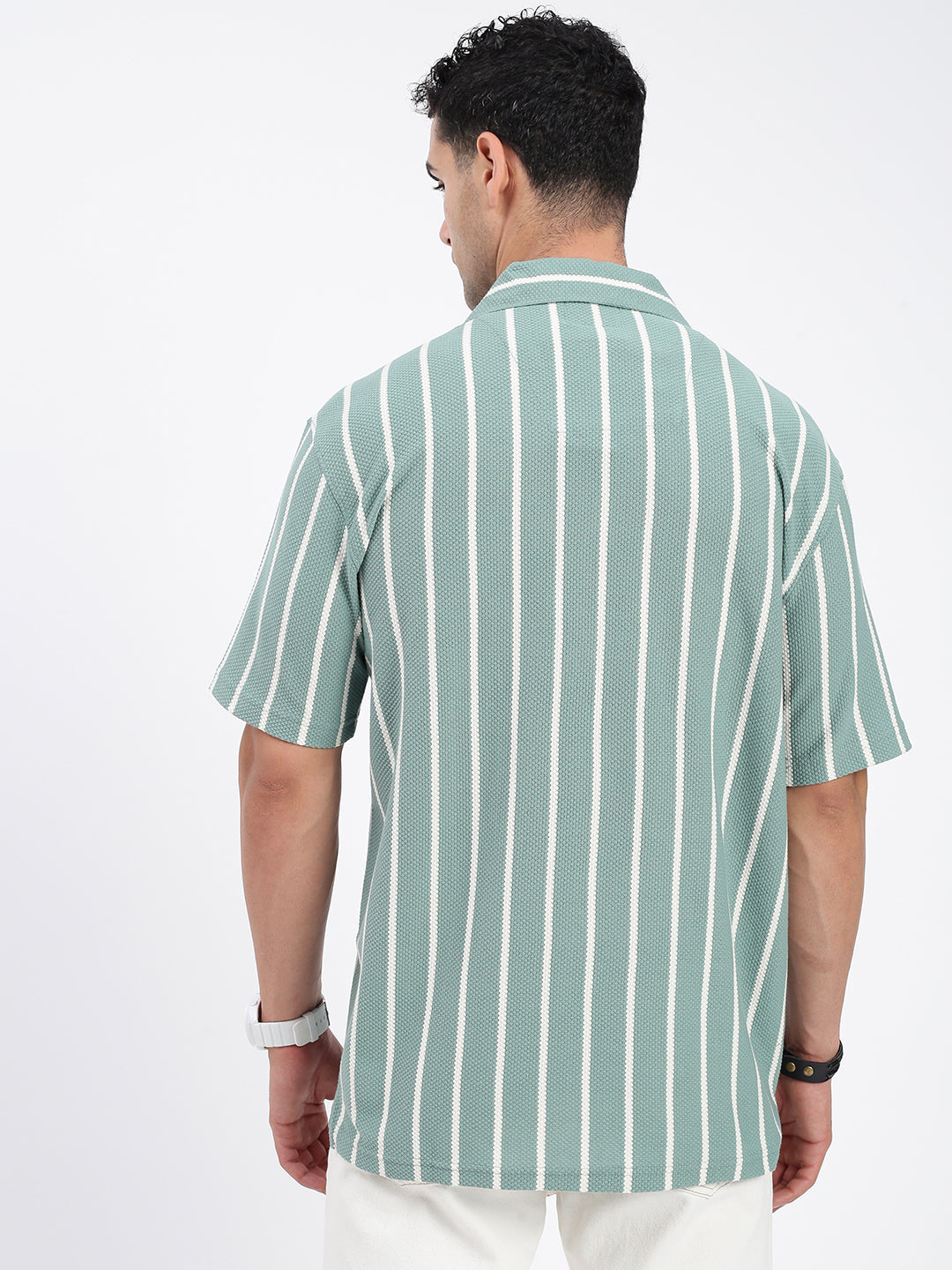 Men Striped Green Relaxed Fit Shirt