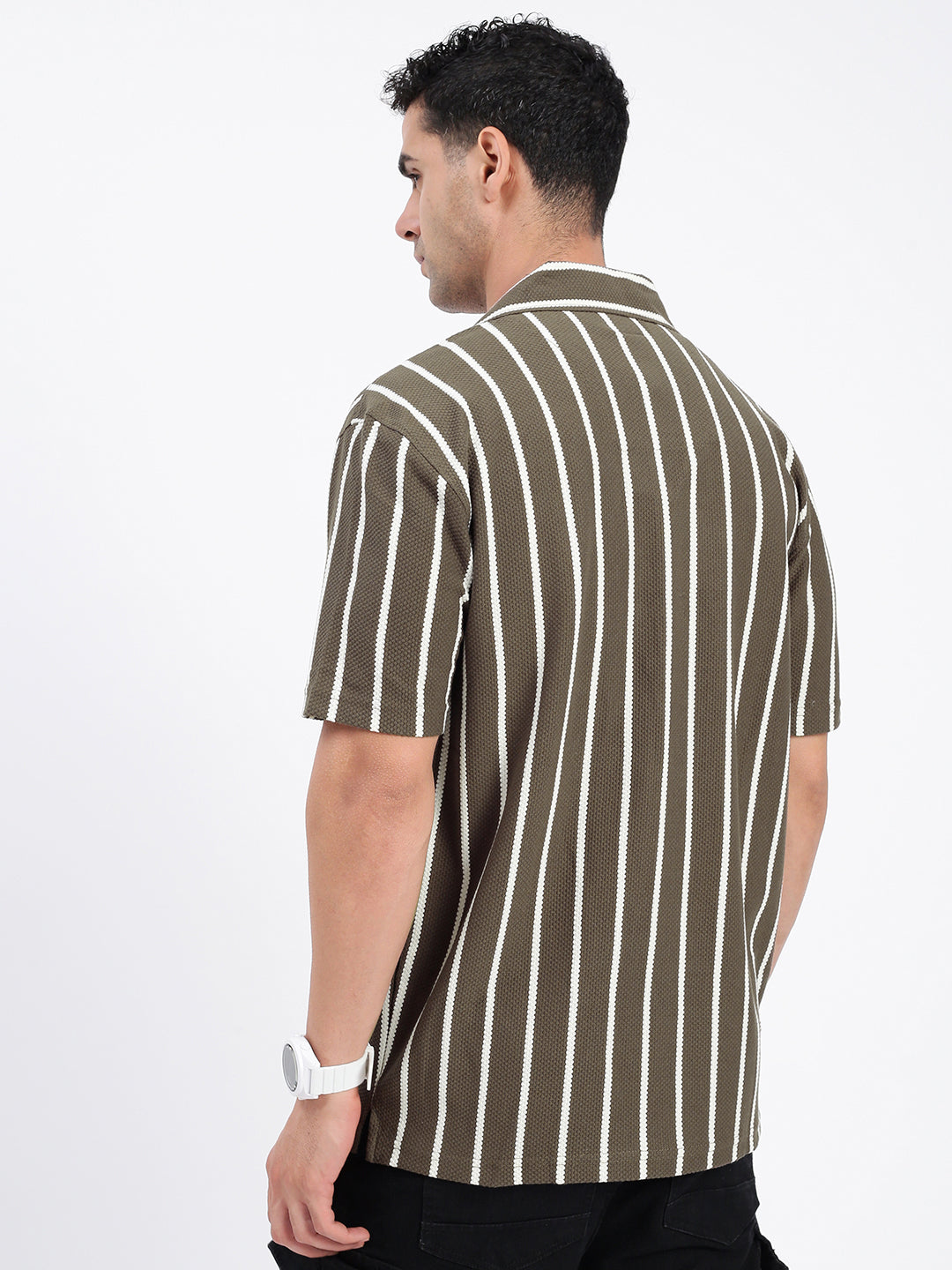 Men Striped Olive Relaxed Fit Shirt