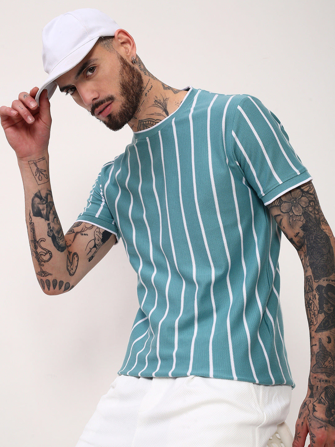 Men Blue Striped T Shirt