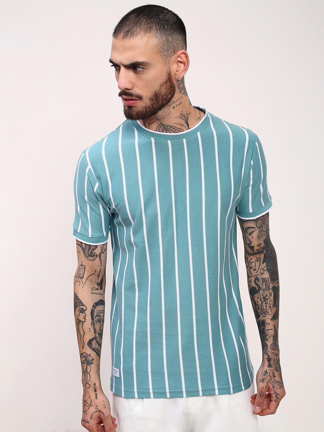 Men Blue Striped T Shirt