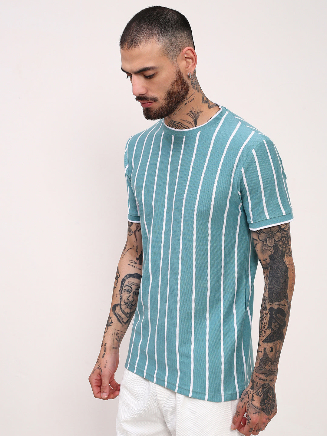 Men Blue Striped T Shirt