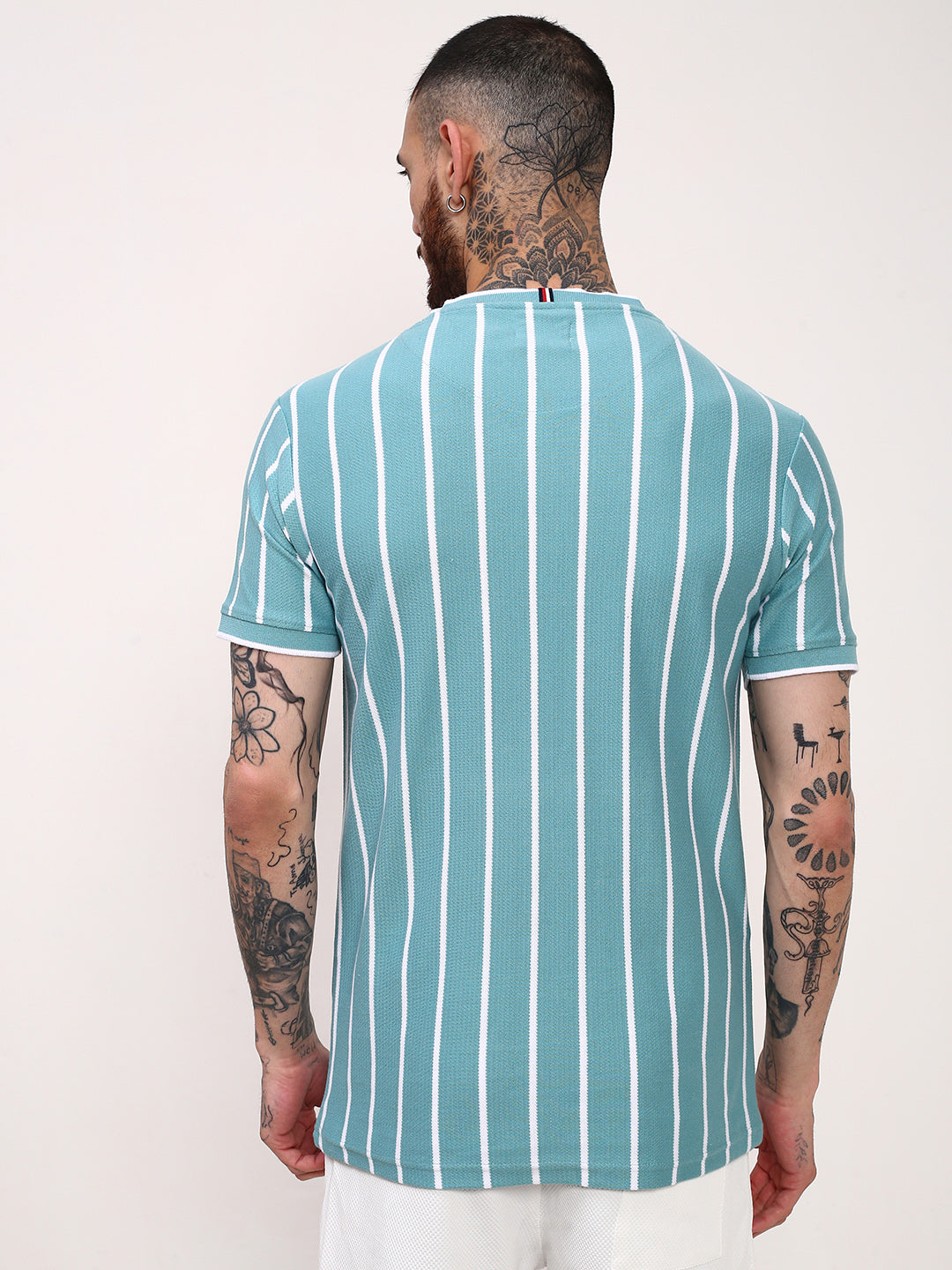 Men Blue Striped T Shirt