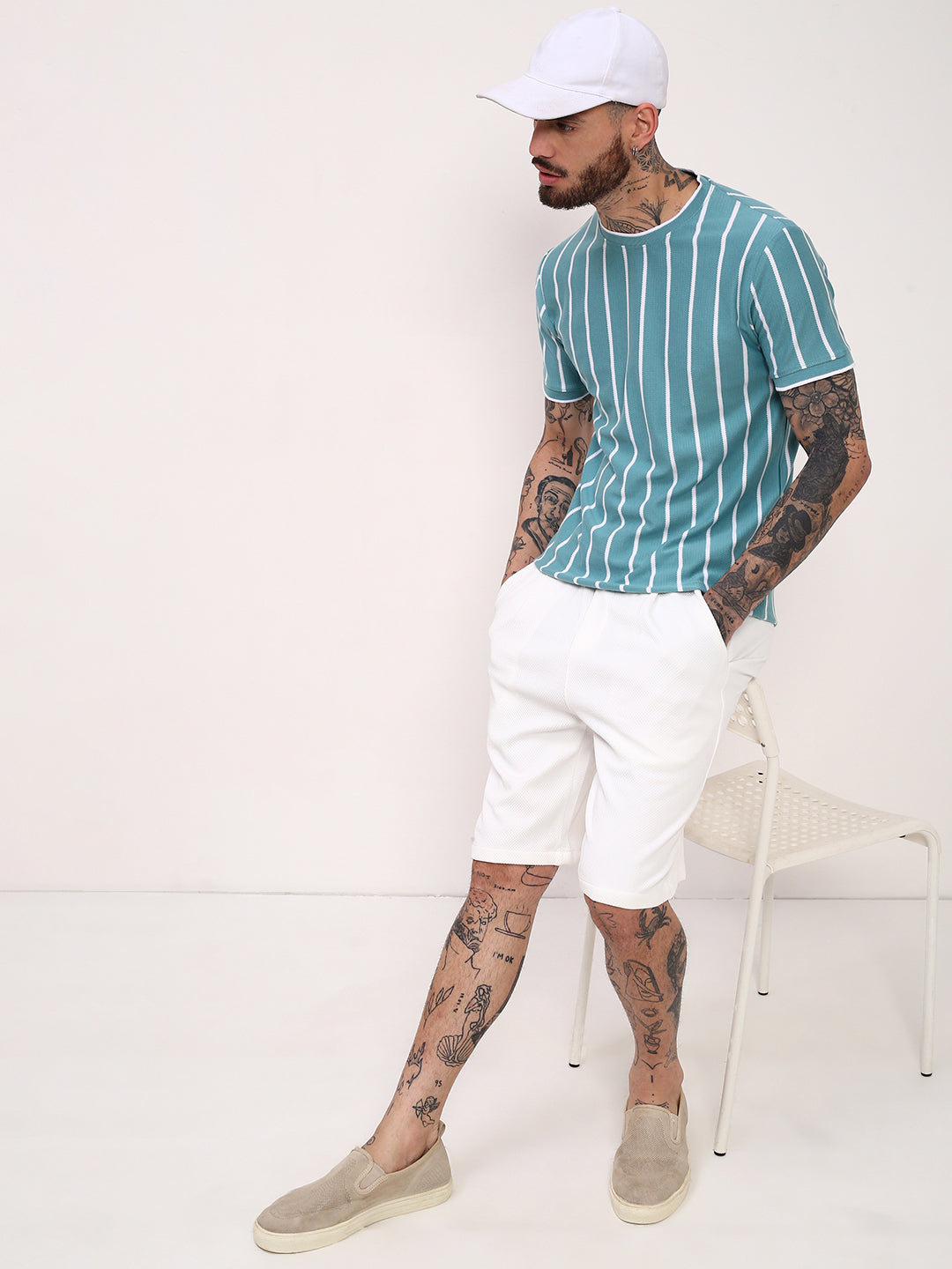 Men Blue Striped T Shirt