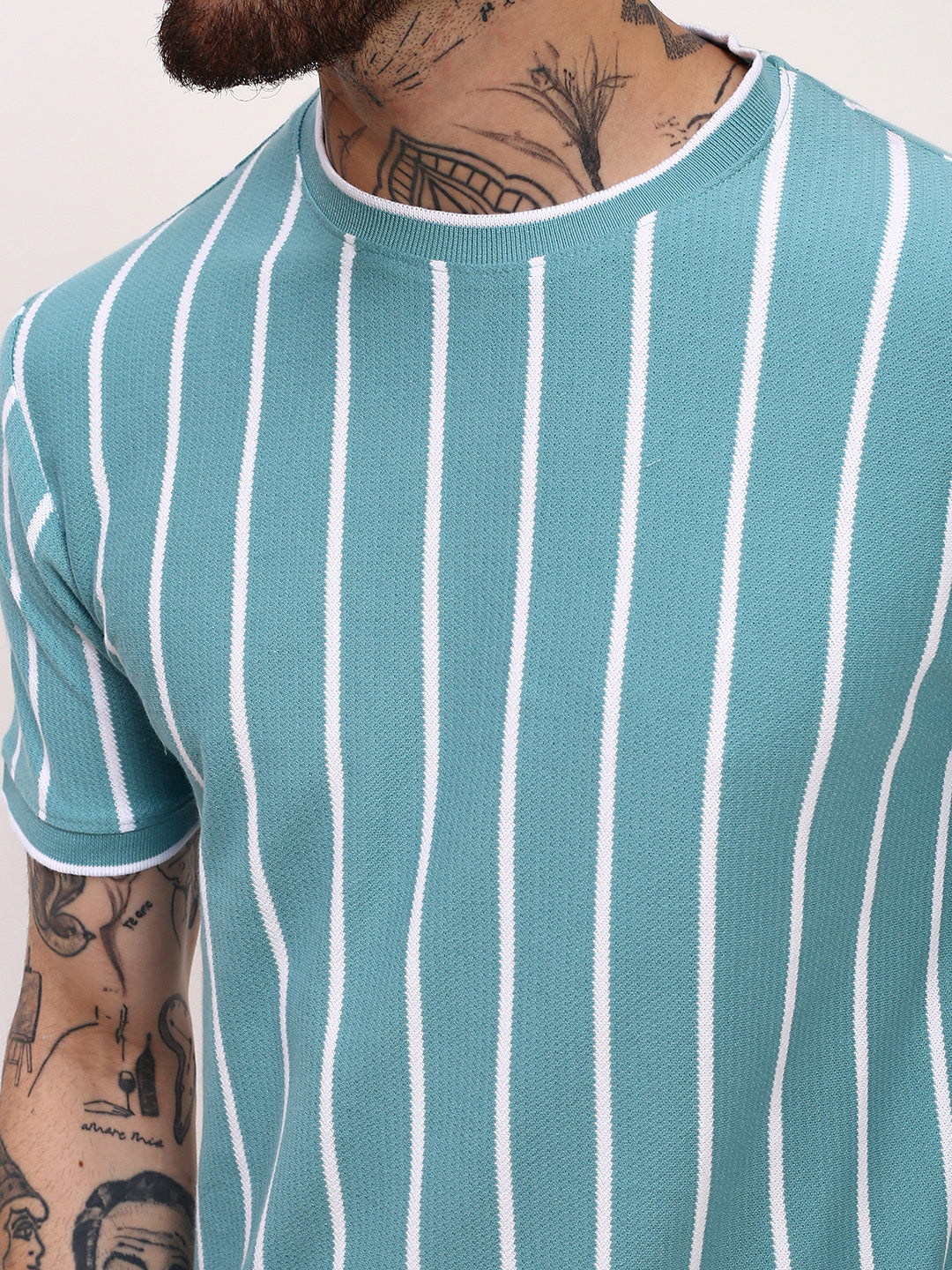 Men Blue Striped T Shirt