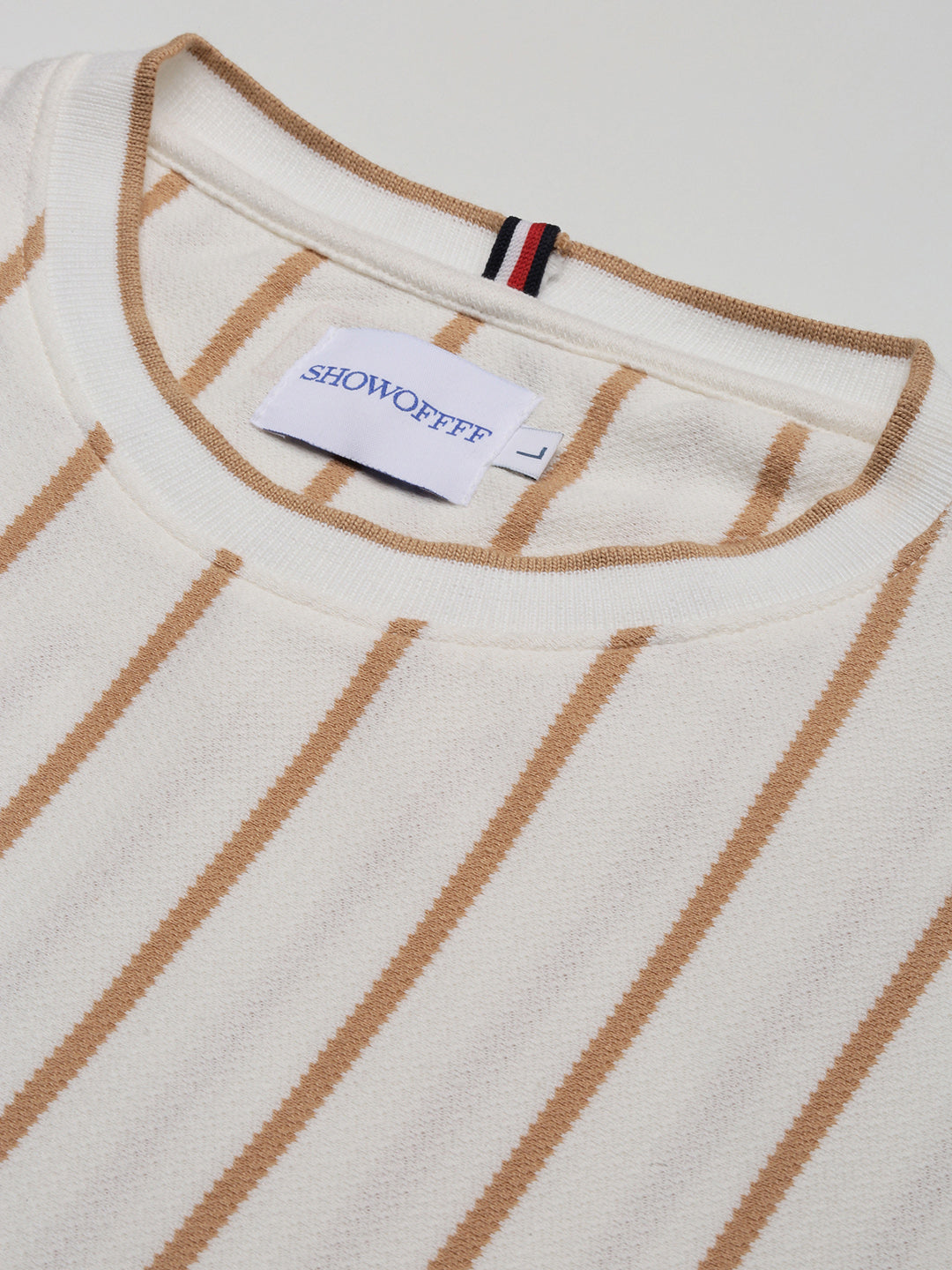 Men Cream Striped T Shirt