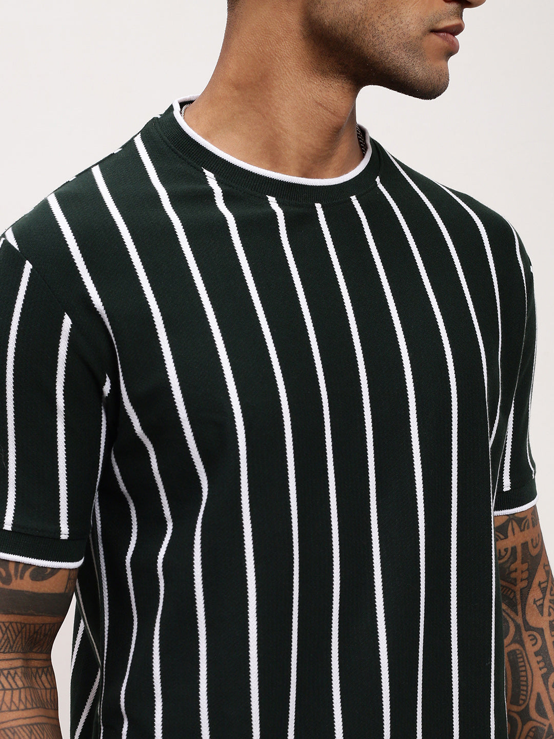 Men Green Striped T Shirt