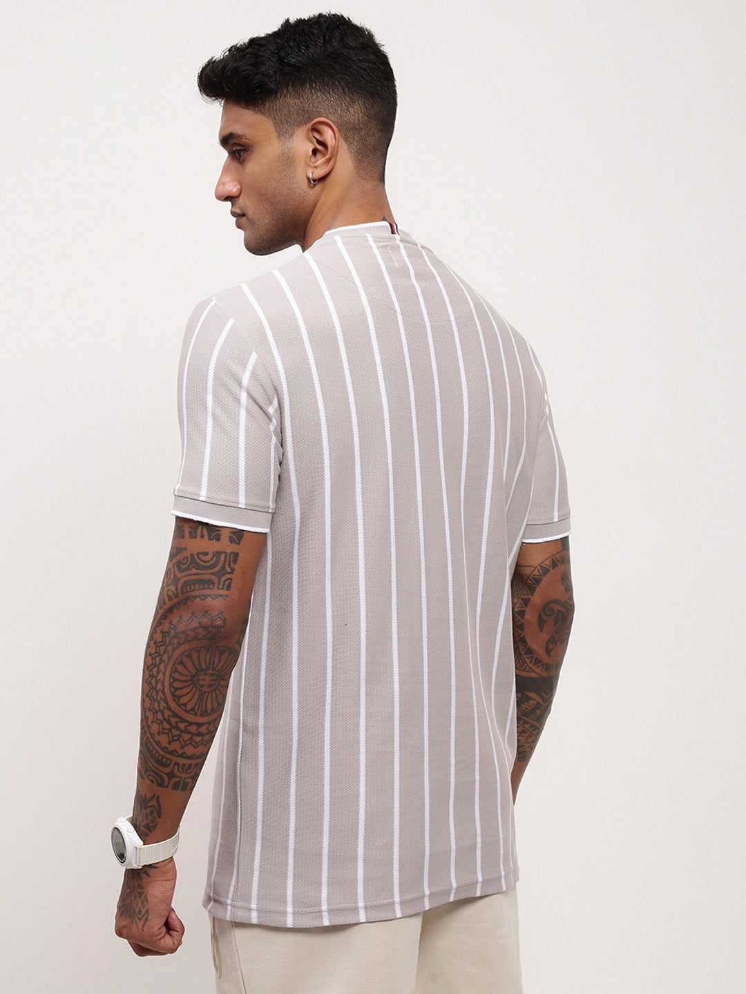 Men Grey Striped T Shirt