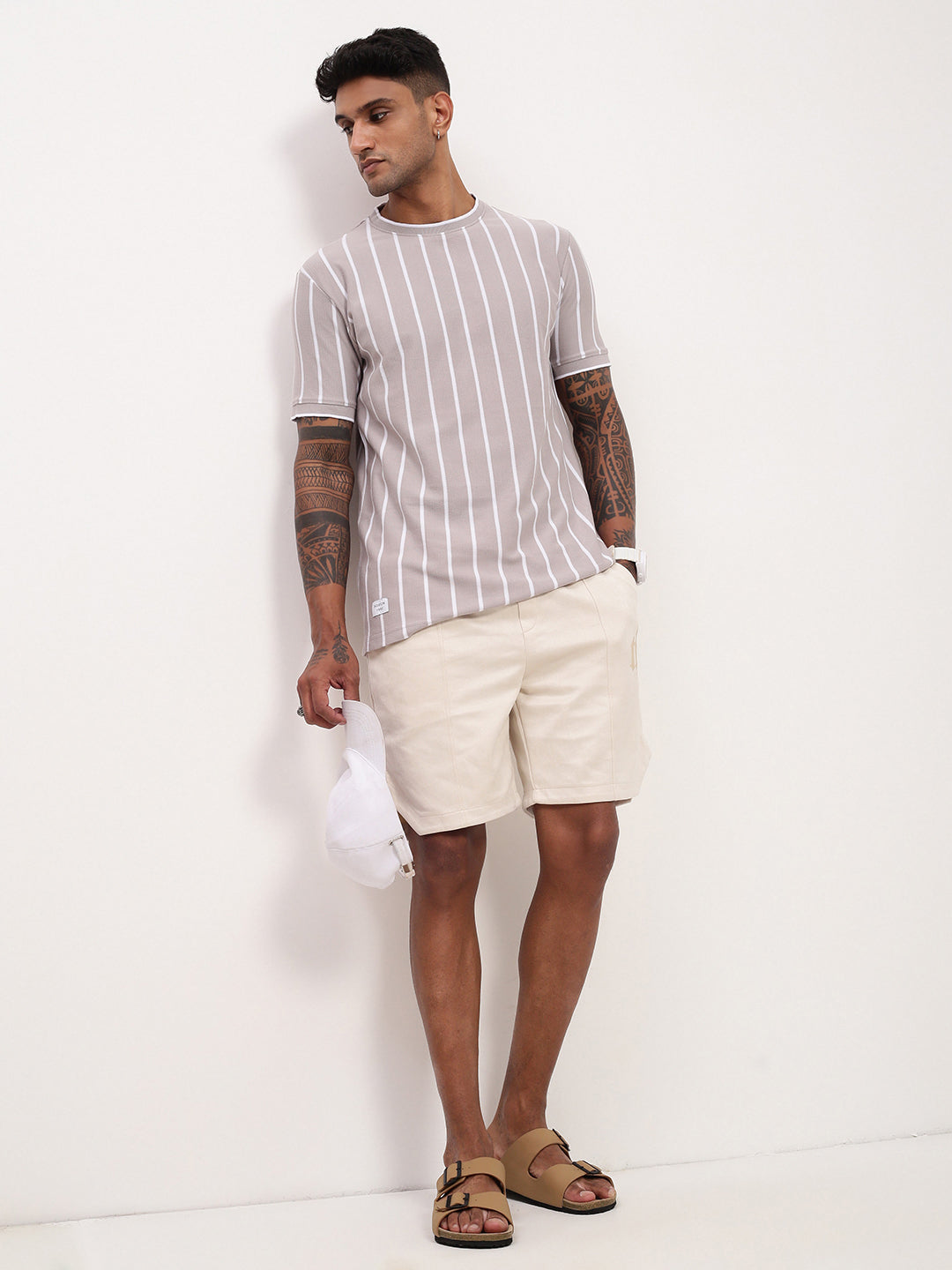 Men Grey Striped T Shirt