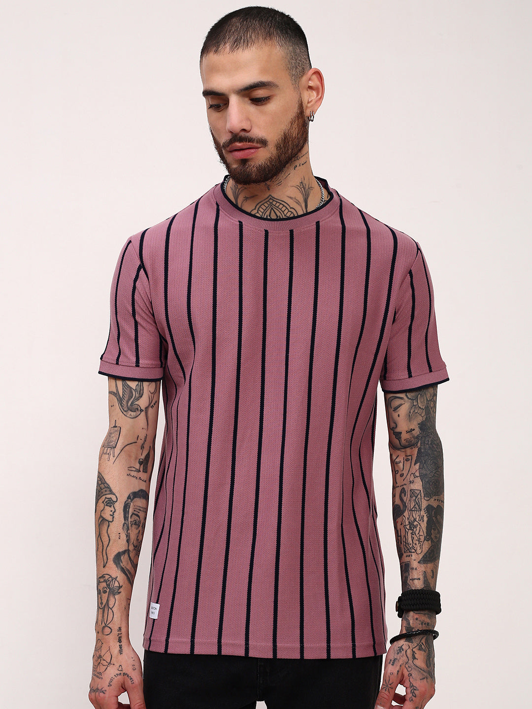 Men Purple Striped T Shirt