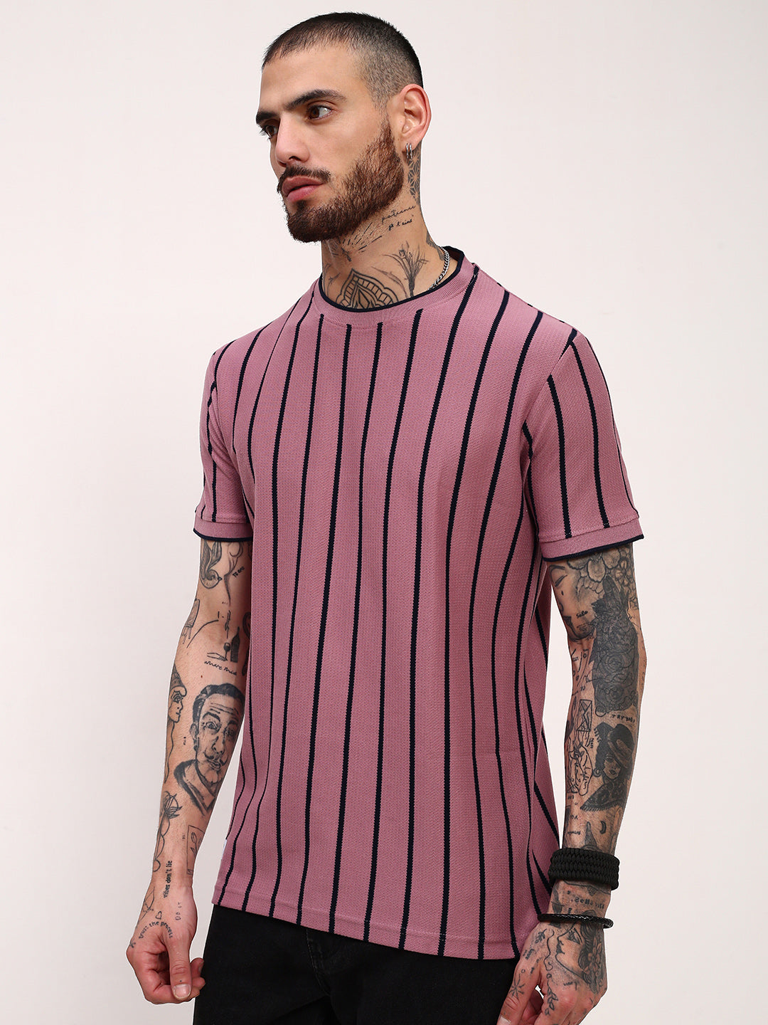 Men Purple Striped T Shirt