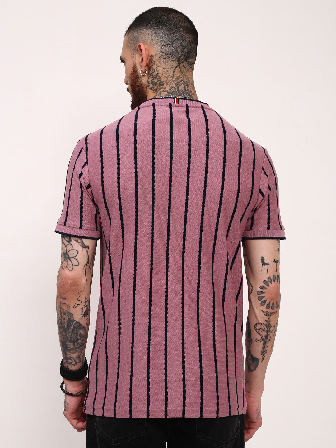 Men Purple Striped T Shirt