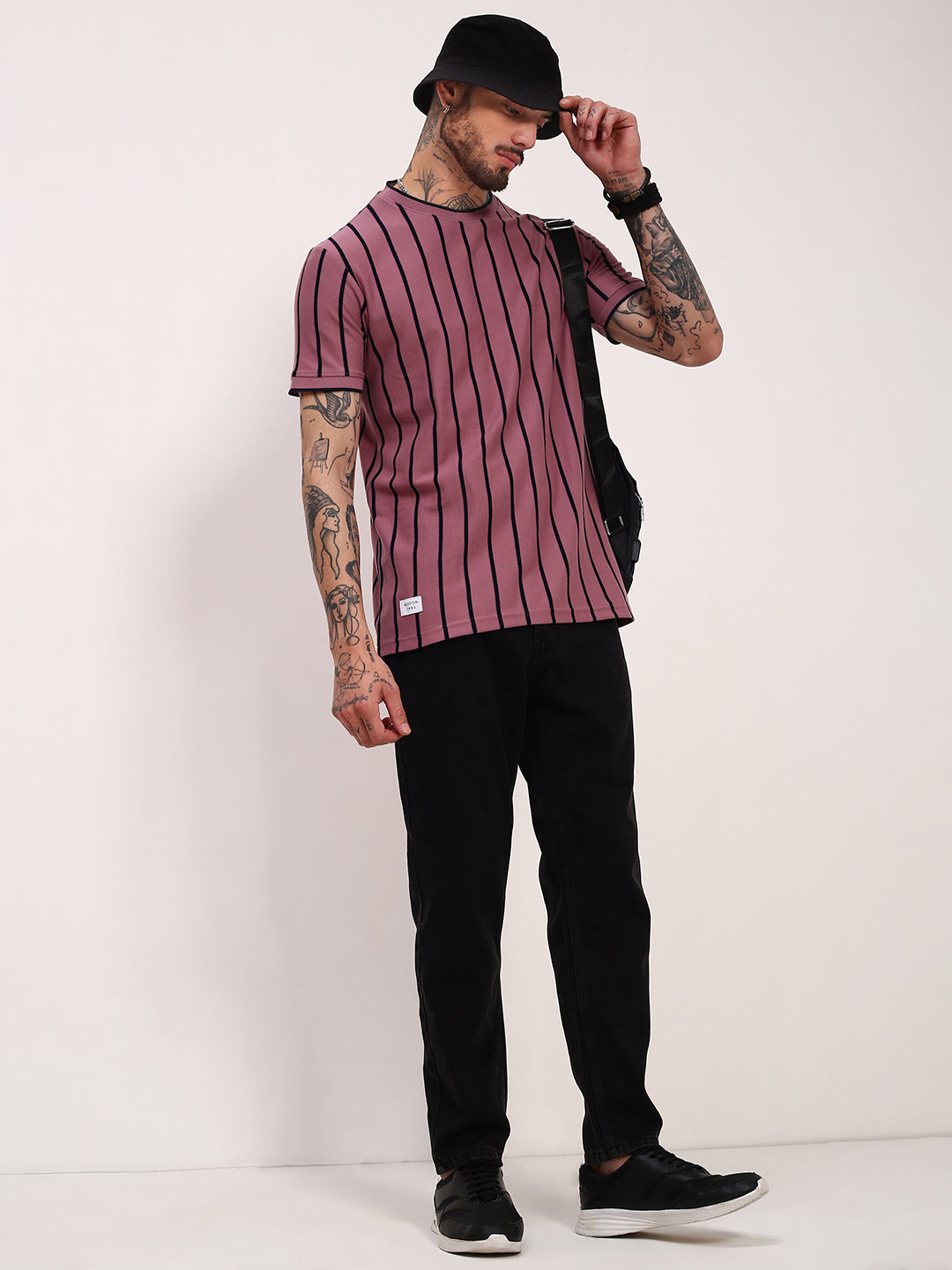 Men Purple Striped T Shirt