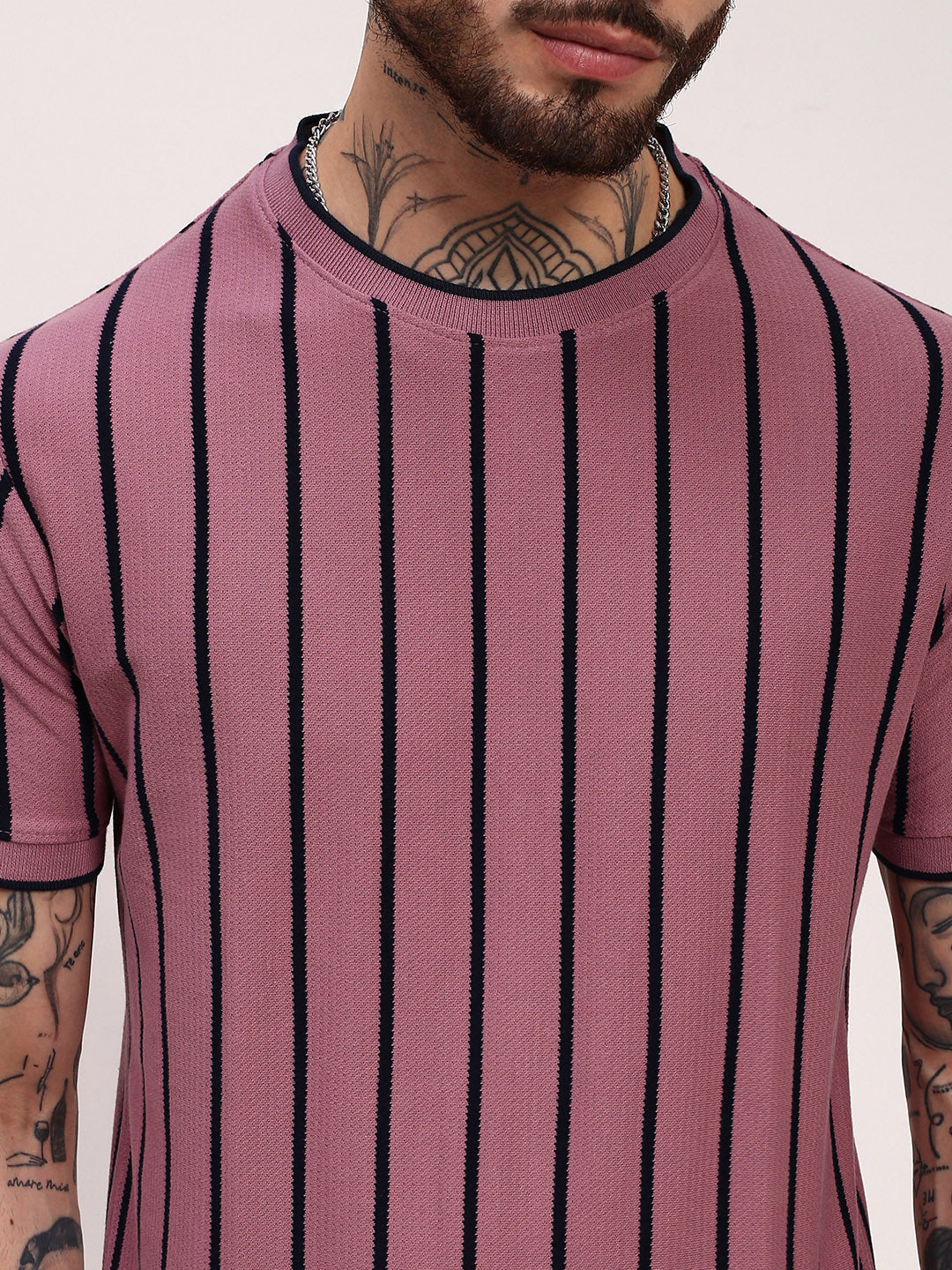 Men Purple Striped T Shirt