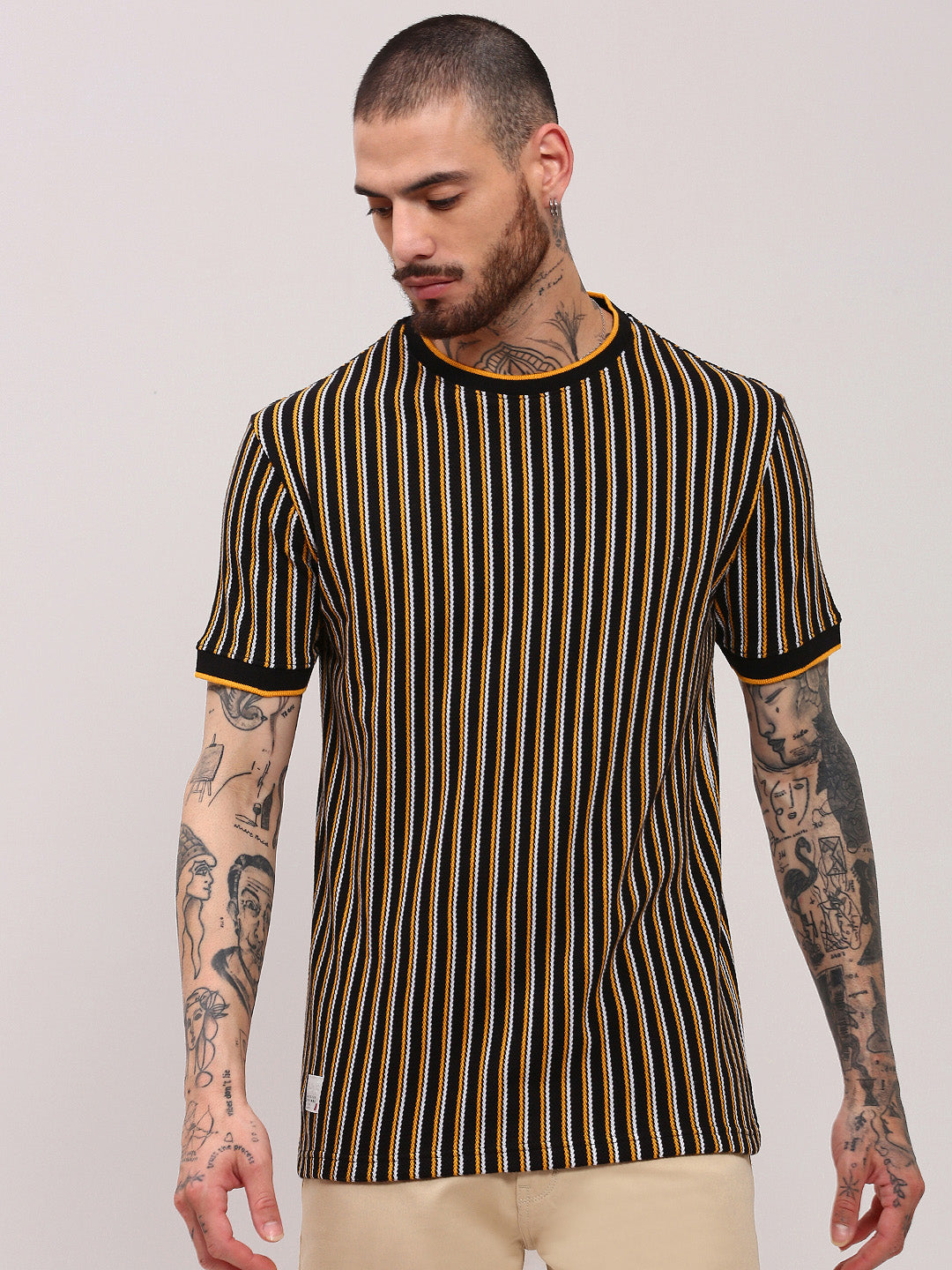 Men Black Striped T Shirt