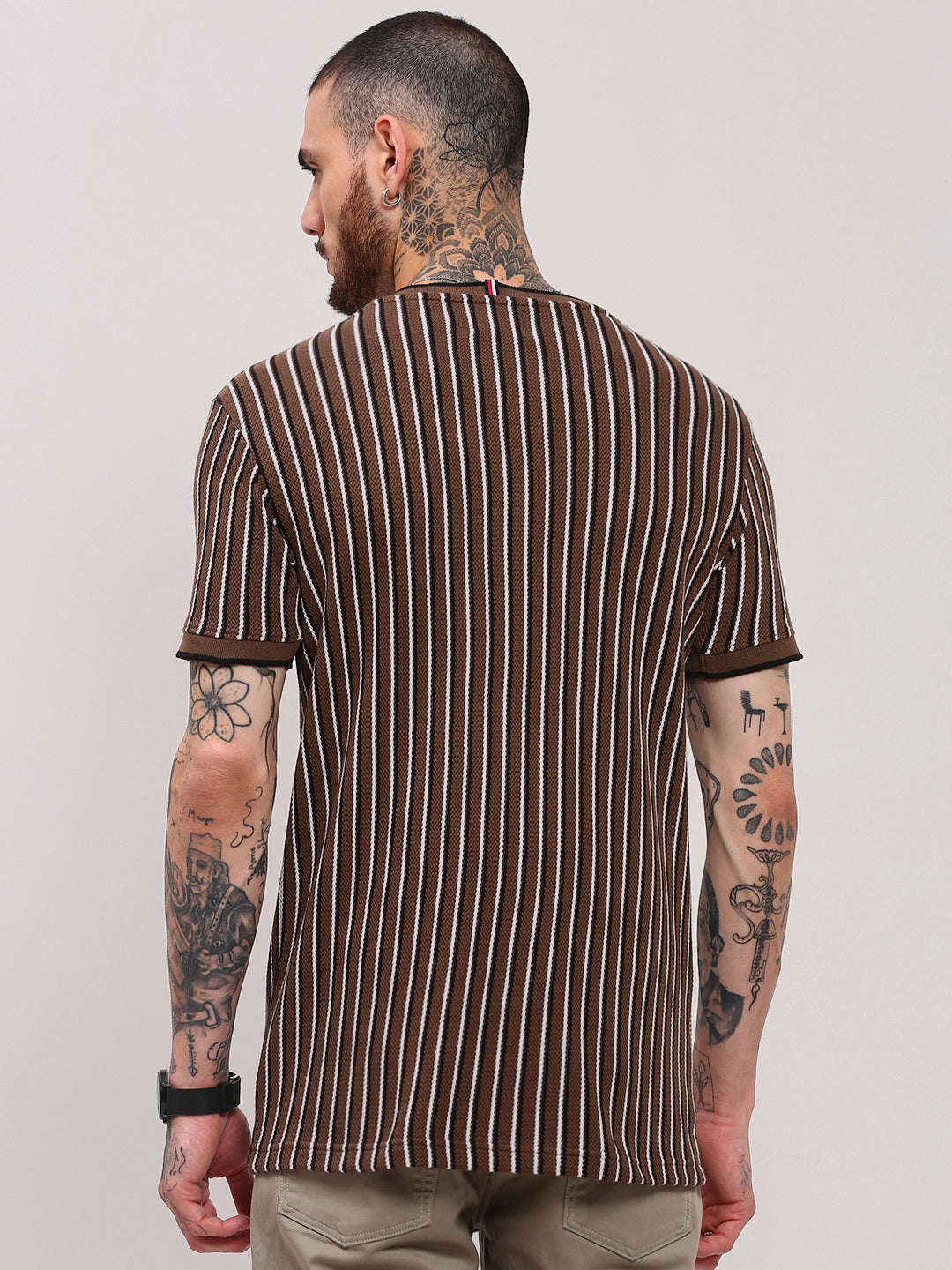 Men Brown Striped T Shirt