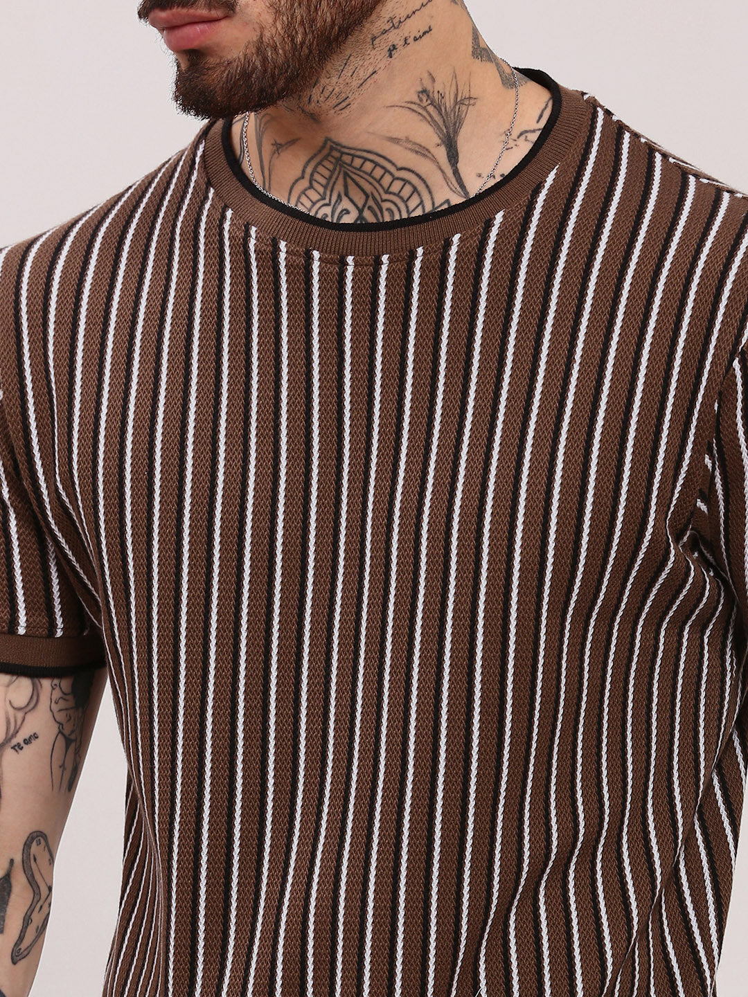 Men Brown Striped T Shirt