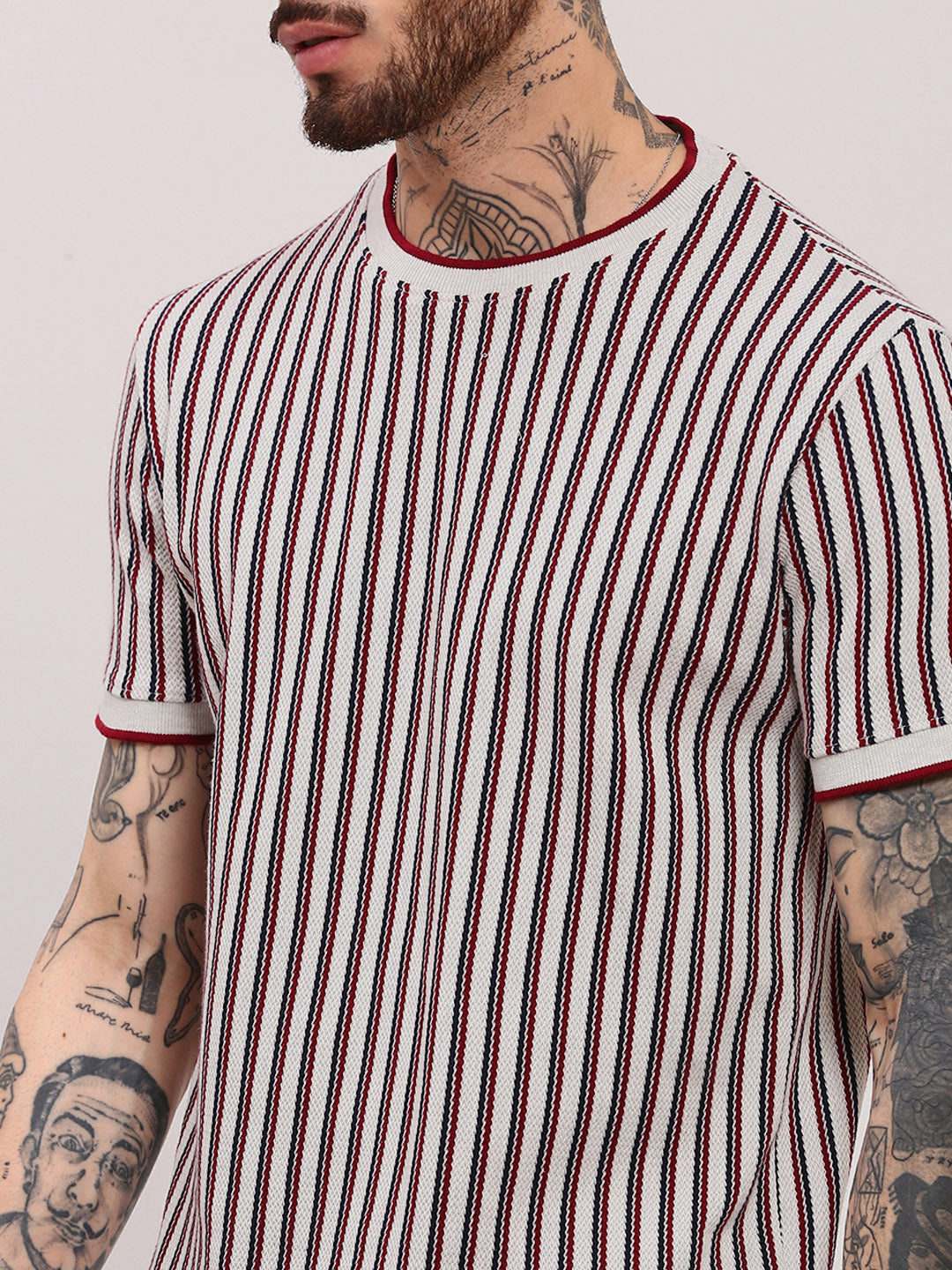 Men White Striped T Shirt