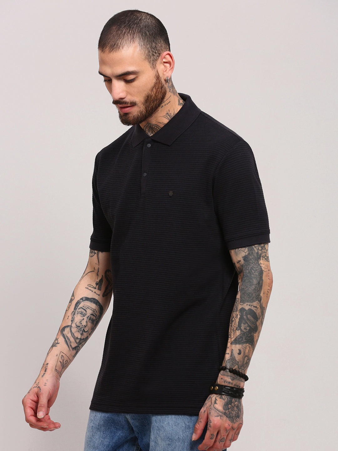 Men Black Solid T Shirt