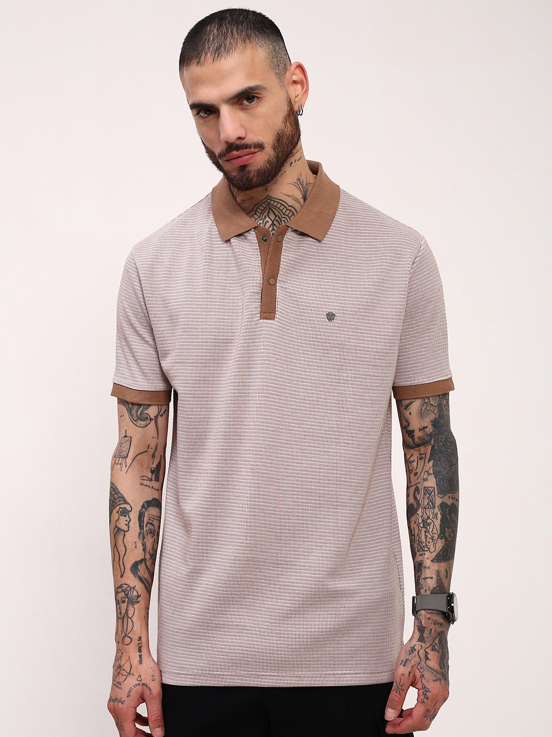 Men Brown Solid T Shirt