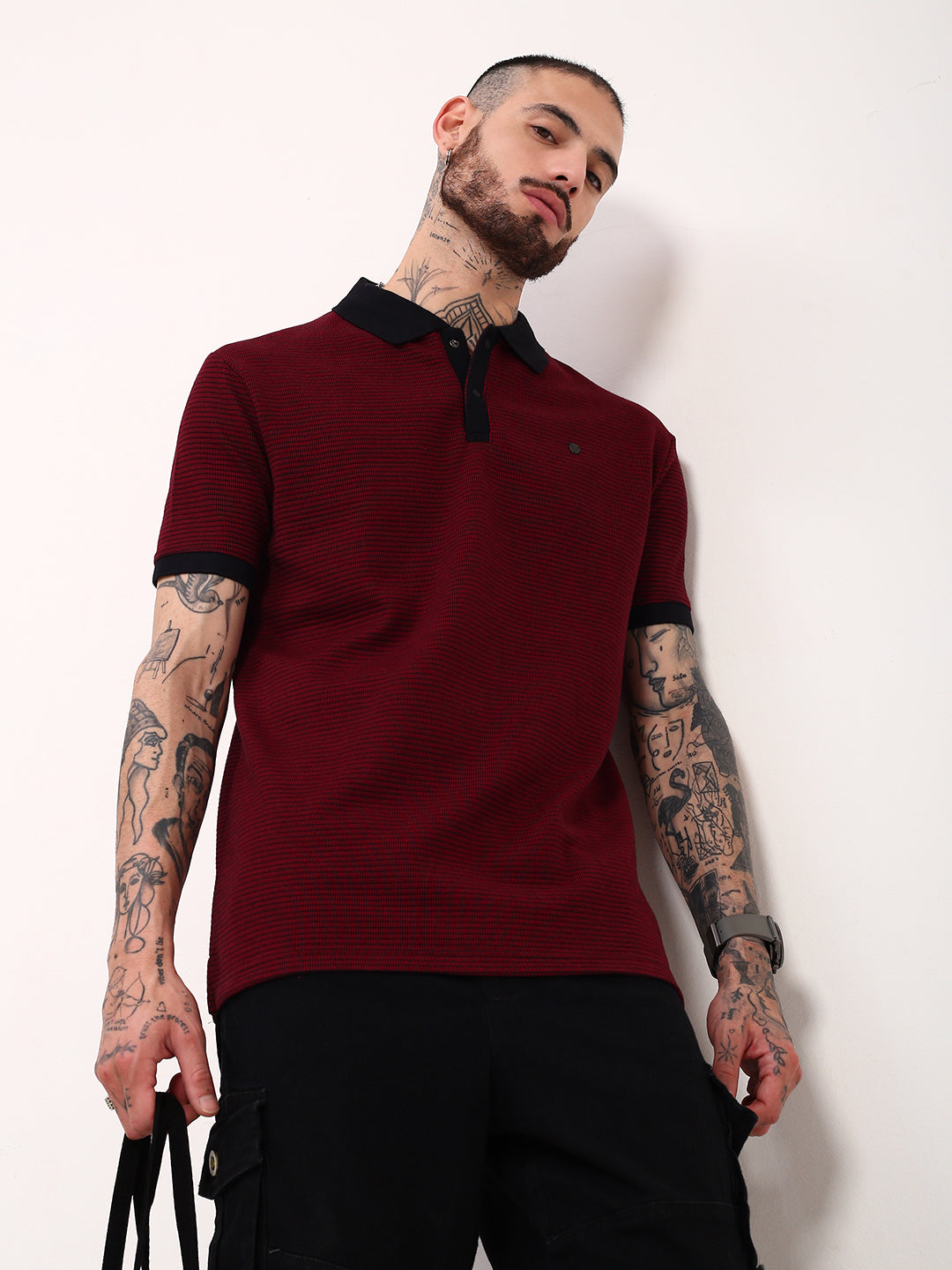 Men Maroon Solid T Shirt