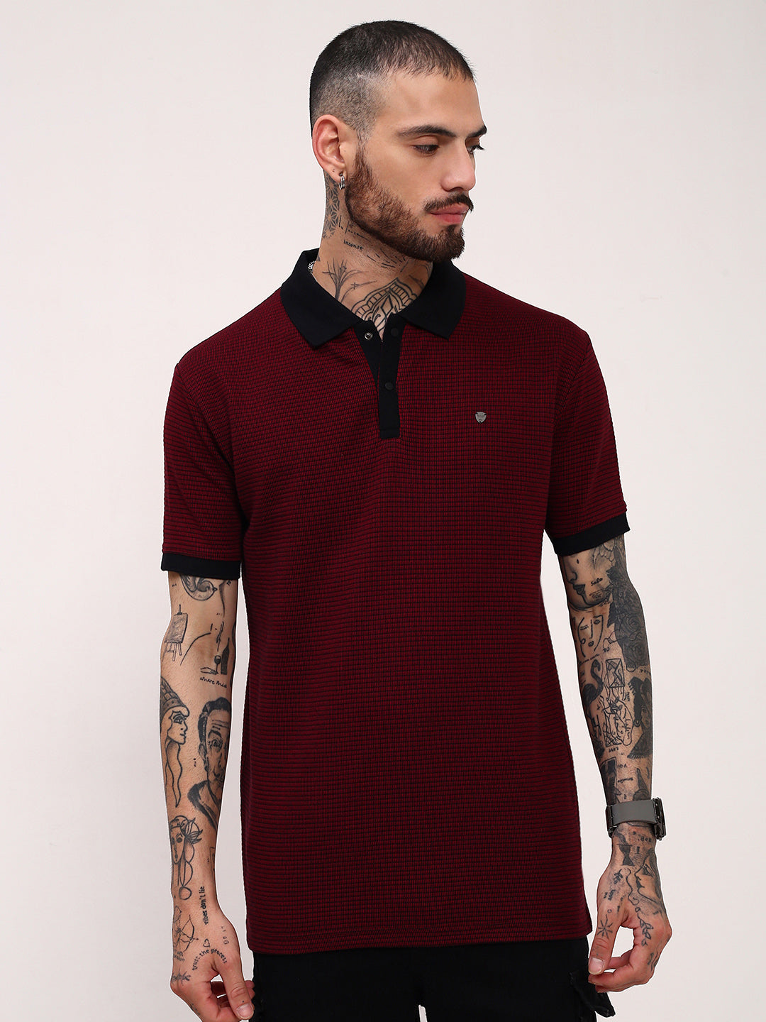 Men Maroon Solid T Shirt