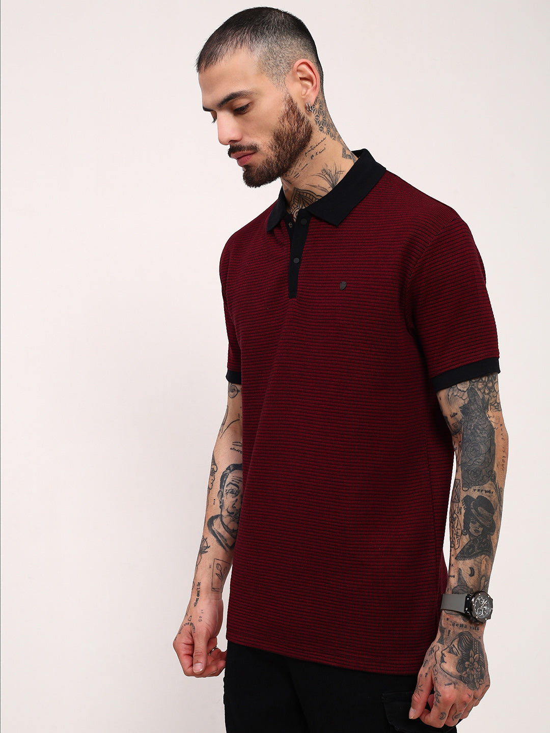 Men Maroon Solid T Shirt