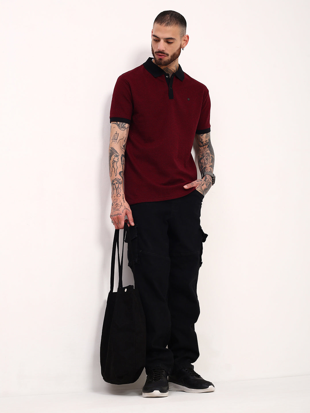 Men Maroon Solid T Shirt