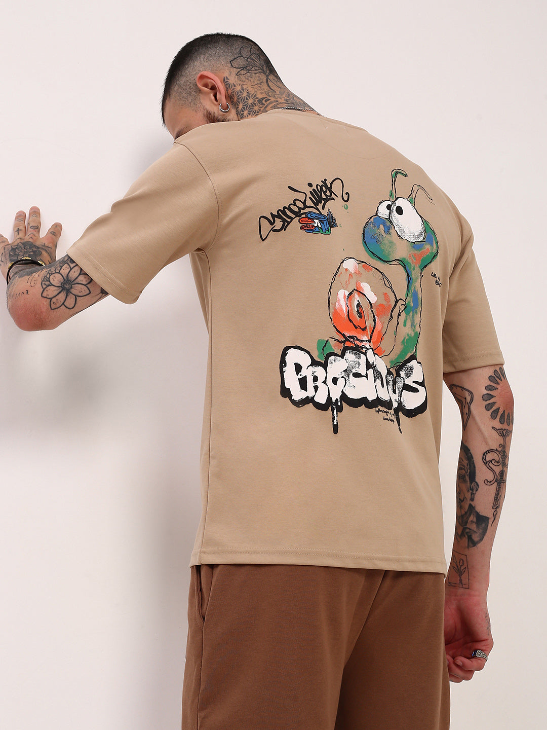 Men Beige Graphic T Shirt