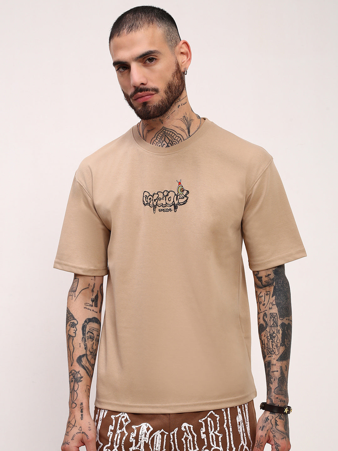 Men Beige Graphic T Shirt