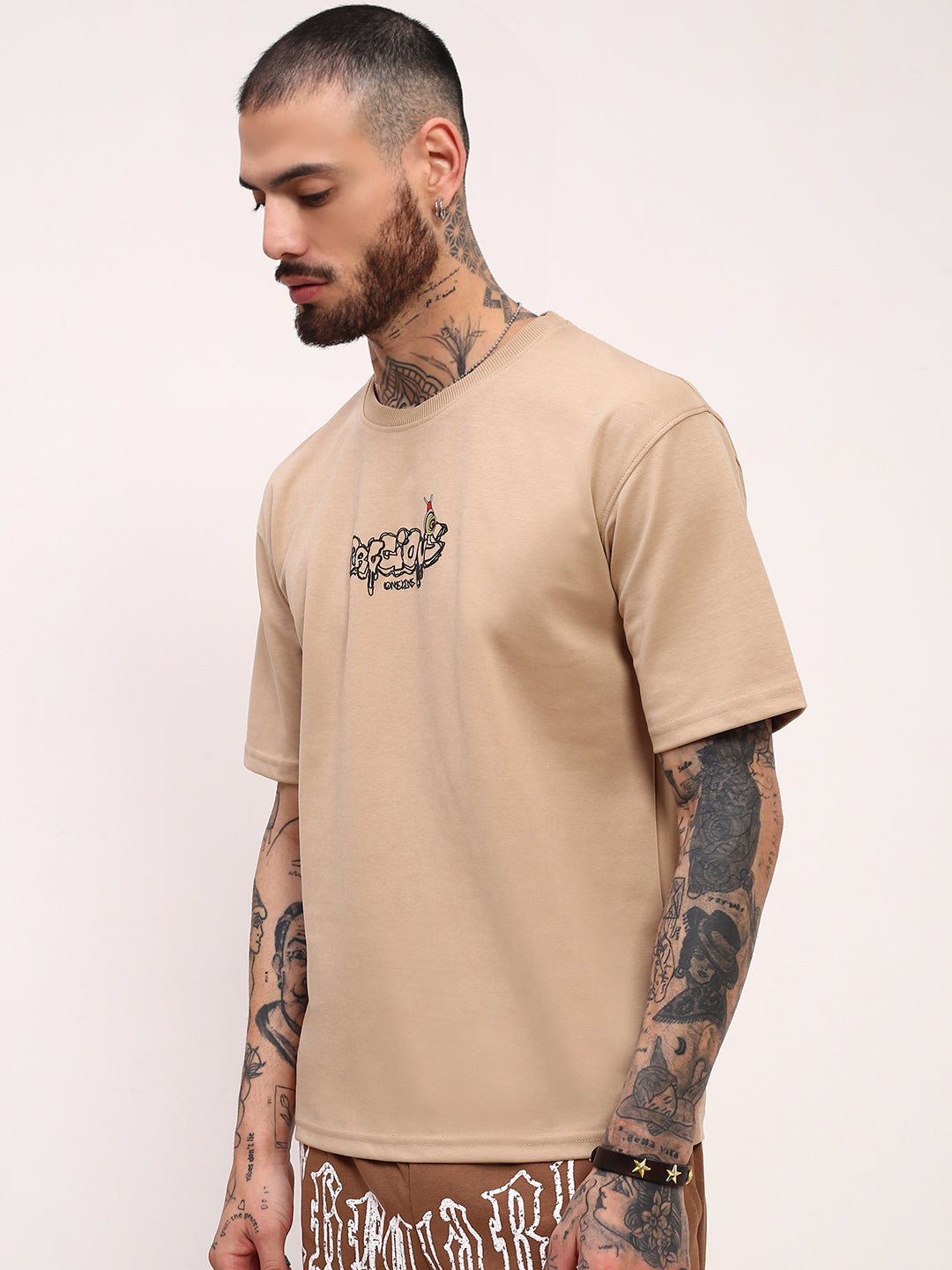 Men Beige Graphic T Shirt