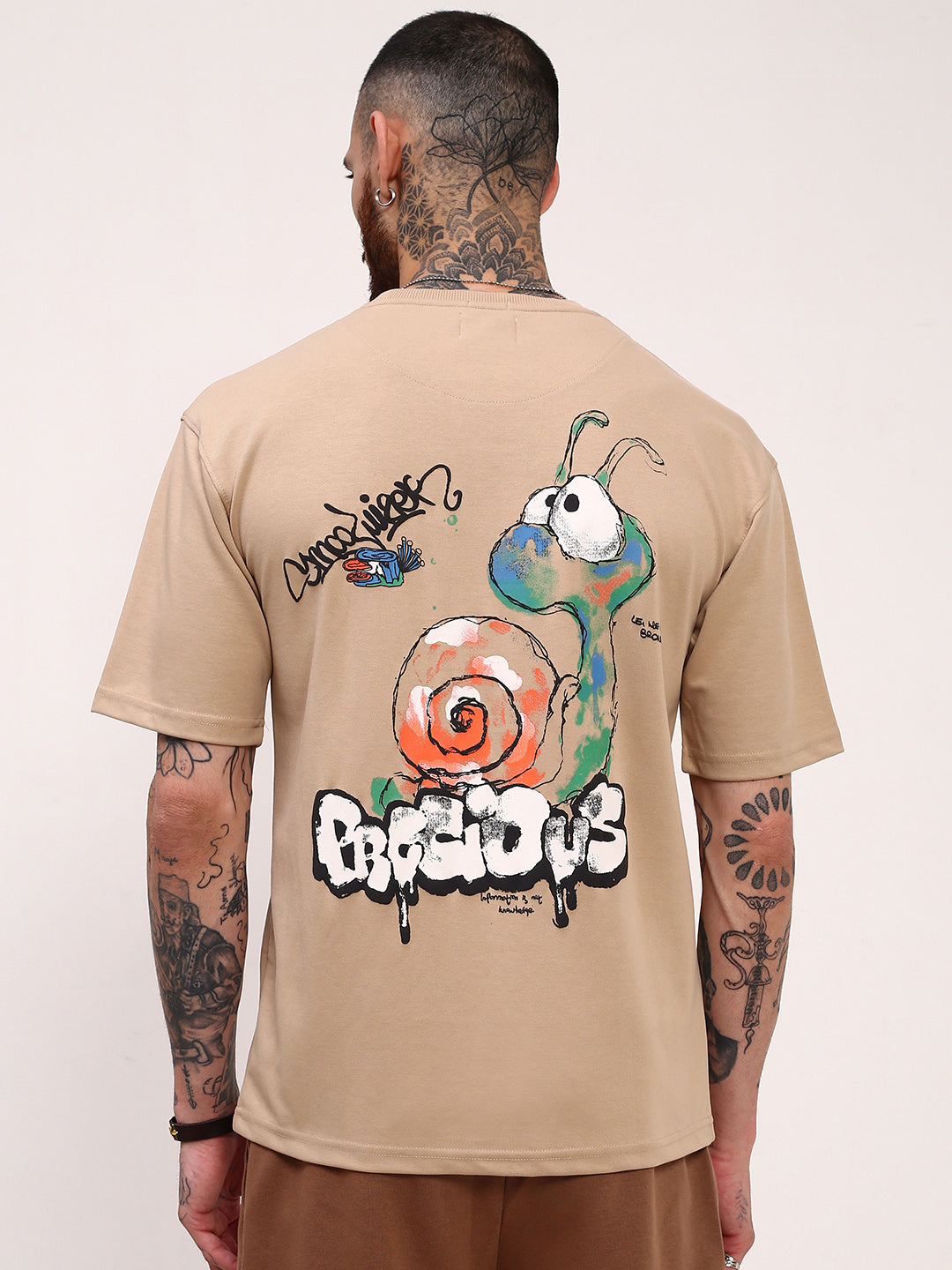 Men Beige Graphic T Shirt