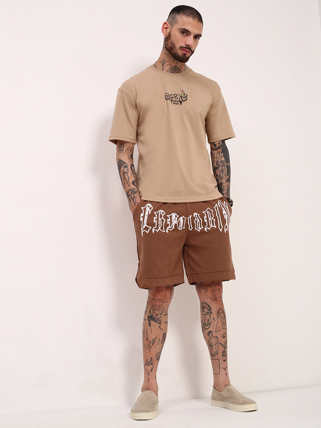 Men Beige Graphic T Shirt