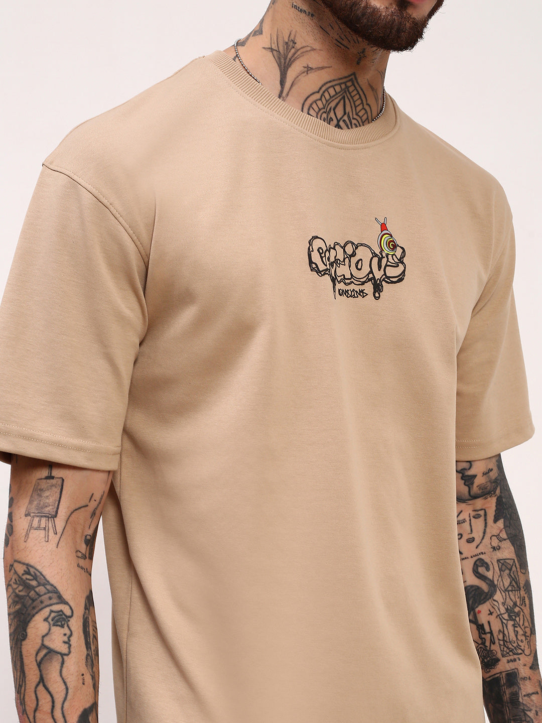 Men Beige Graphic T Shirt