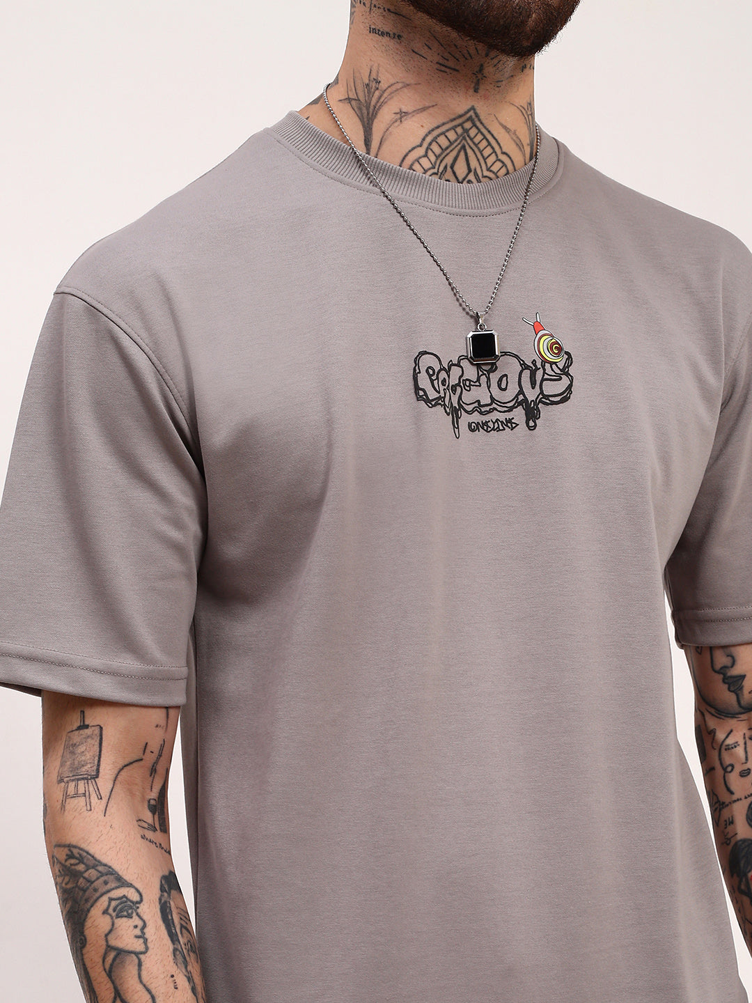 Men Grey Graphic T Shirt