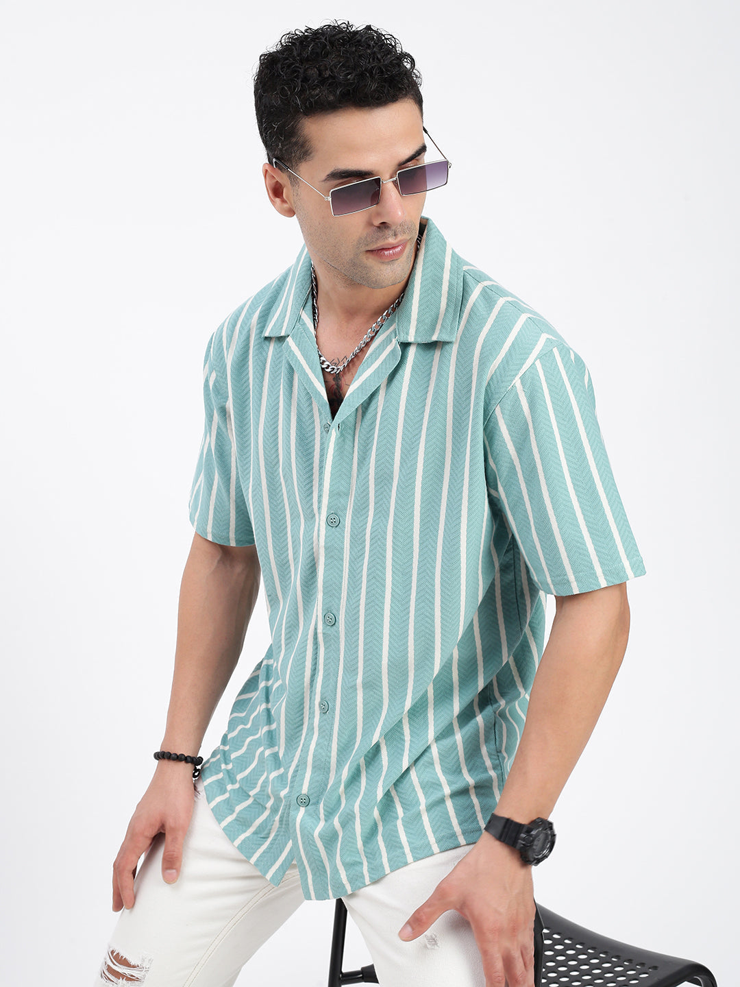 Men Striped Blue Relaxed Fit Shirt