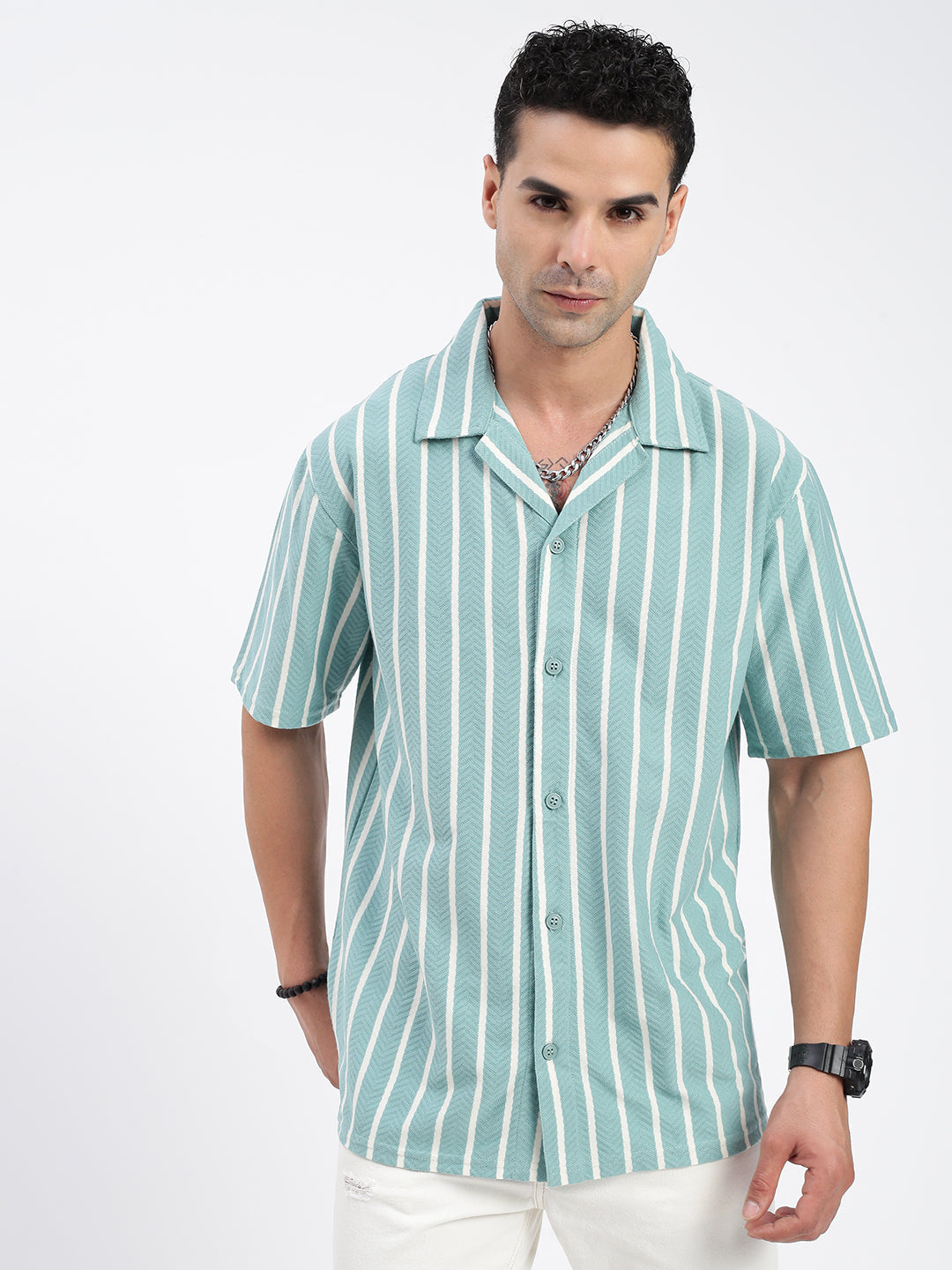 Men Striped Blue Relaxed Fit Shirt