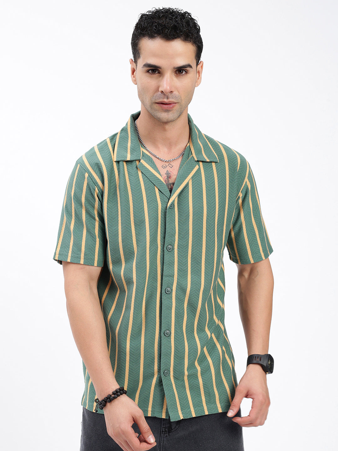 Men Striped Green Relaxed Fit Shirt